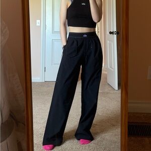 ALO Yoga Black Wide-Leg High-Rise Lounge Pants